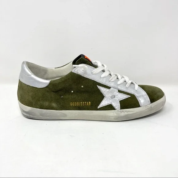 Golden Goose★25SS★Superstar Silvertab Suede Sneakers Green Men's Super-Star with green suede star and yellow croc-print